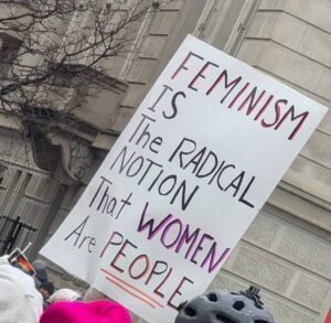 Protest sign displaying: Feminism is the radical notion that women are people.